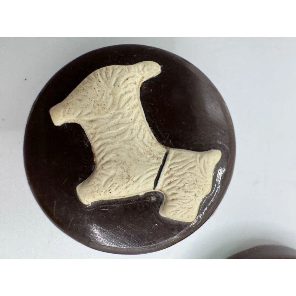 Vintage SCOTTIE DOG Metal And Celluloid Buttons  Set Of 3